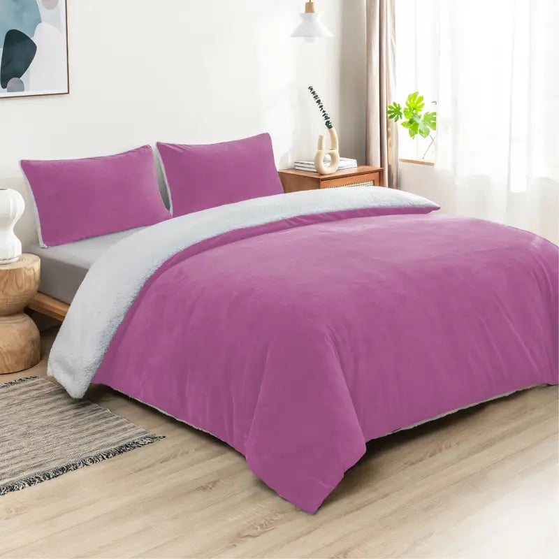 Dual-Sided Teddy Fleece Flannel & Sherpa Quilt Cover Set